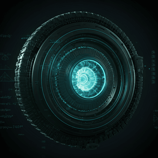 Abstract fusion and orbital blueprint visual used for public research context